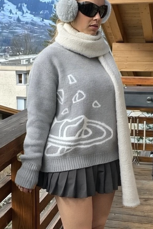 Space Planet Star Knitted Sweater - Y2K style
