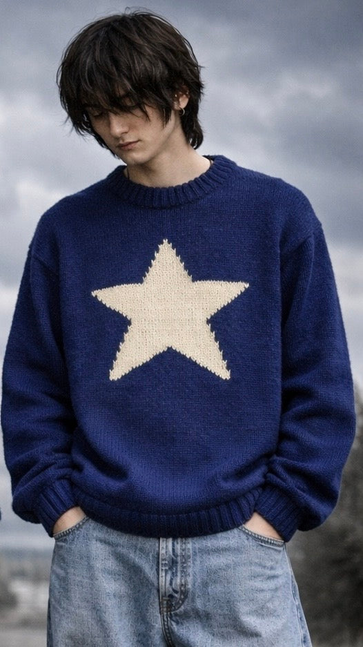 Y2K Vintage Unisex Star Pattern Knit Sweater (One Piece)