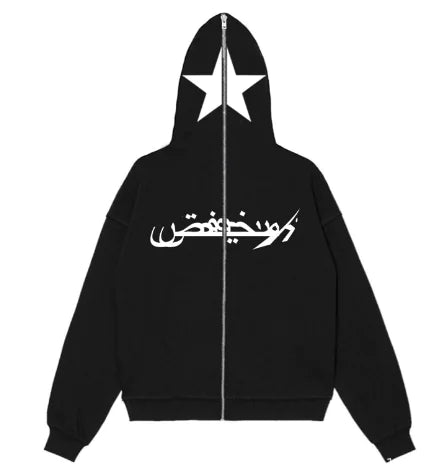 Anime Print Gothic Streetwear Black Zip Hoodie