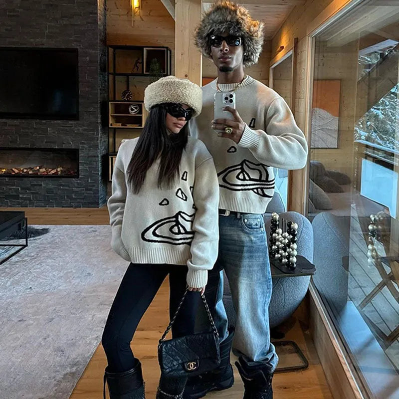 Space Planet Star Knitted Sweater - Y2K style